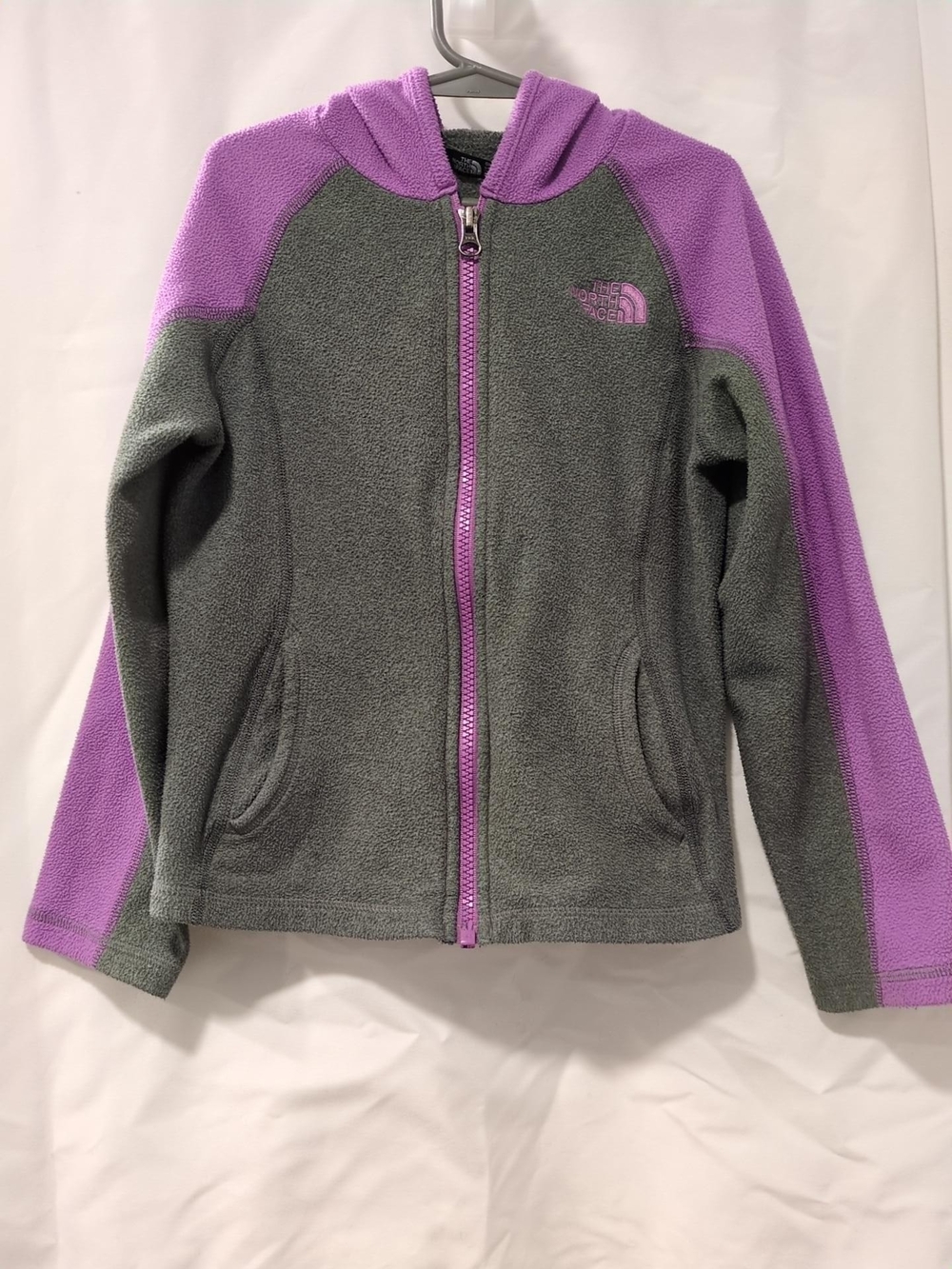 The North Face Girls XS 6 Gray Purple Hooded Fleece Full Zip Jacket